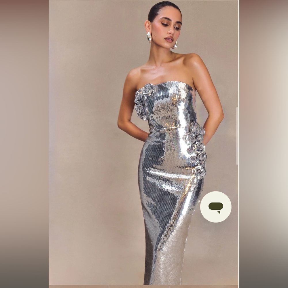 New Year’s eve Silver Strapless Dress